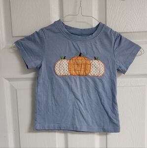 Kids Blue Pumpkin Embroidered T-Shirt